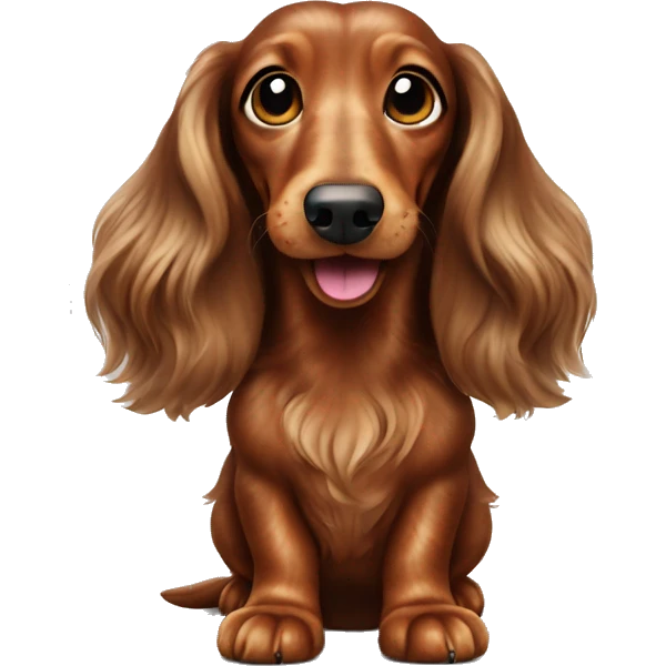 cheerful long-haired brown marble dachshund in full height on the side emoji