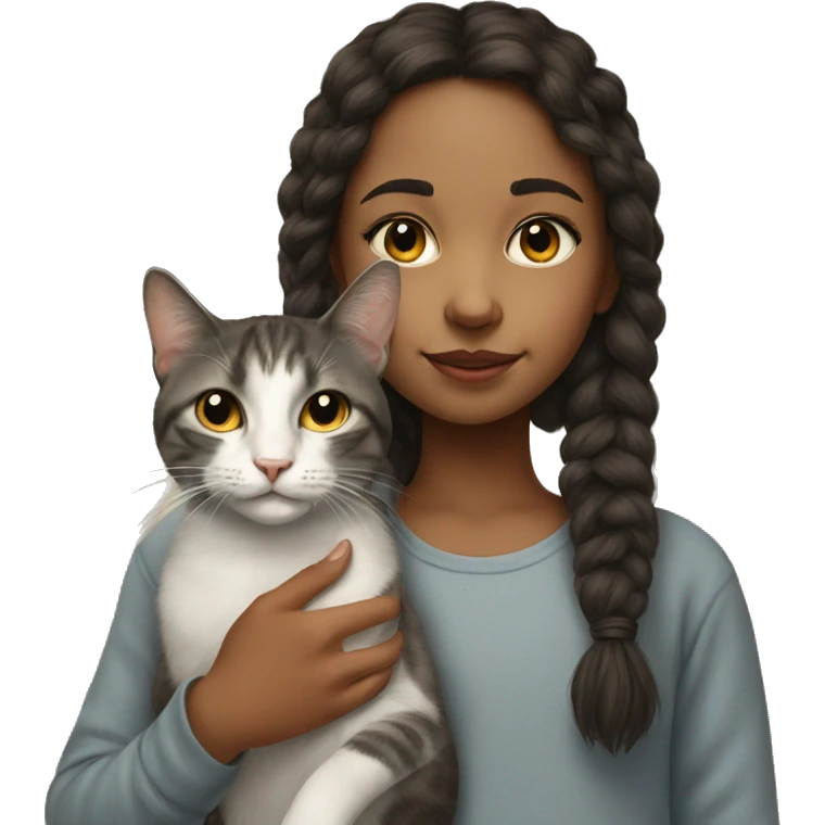 realistic portrait of girl and cat  emoji