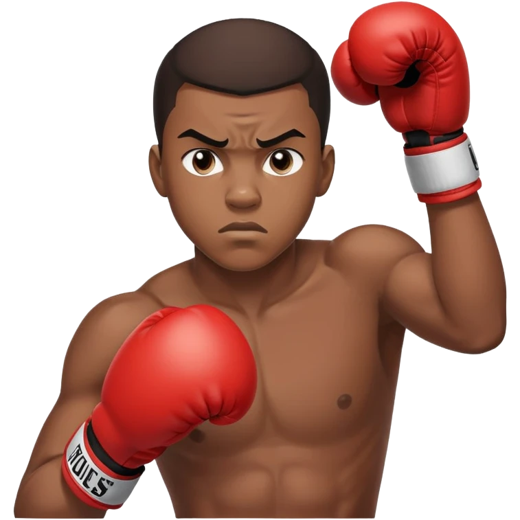 Close-up of a 19-year-old Black male boxer's face, determined expression, boxing gloves visible at the bottom of frame emoji