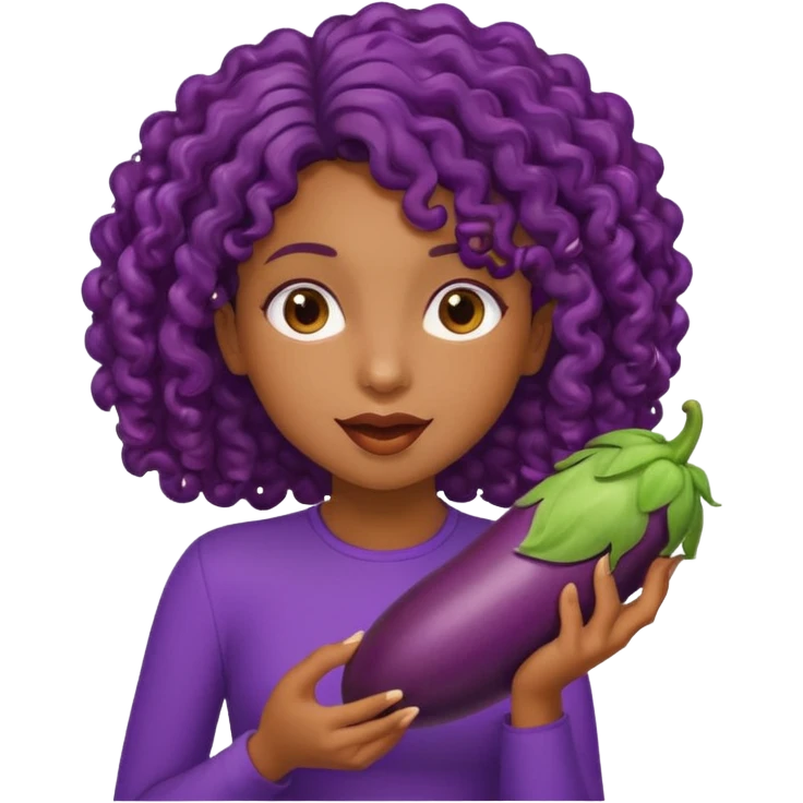 A brownskin with curly hair girl eating eggplant  emoji