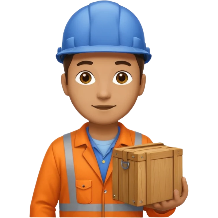 railway engineer, orange overalls carrying a box emoji
