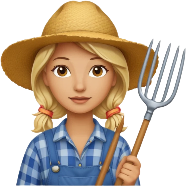 blonde farmer woman with pitchfork emoji