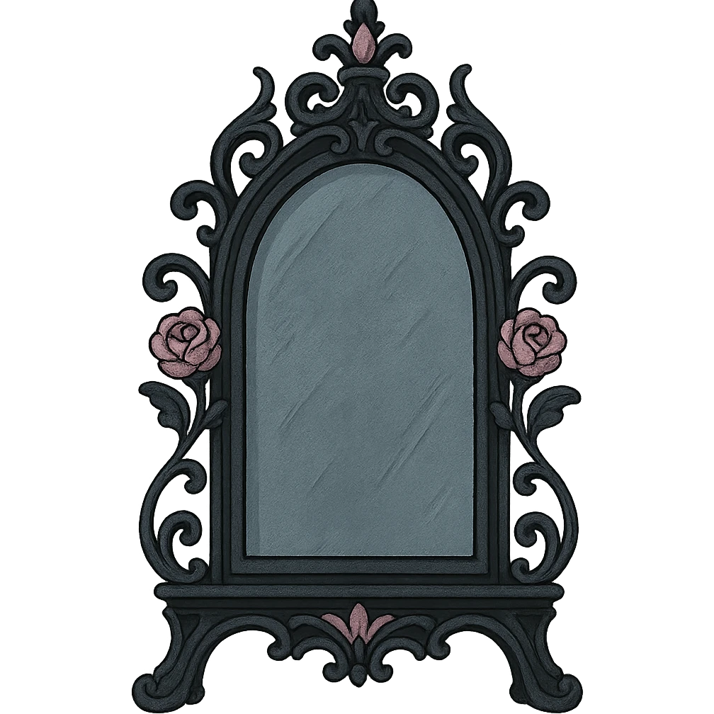 gothic mirror, black and pink emoji
