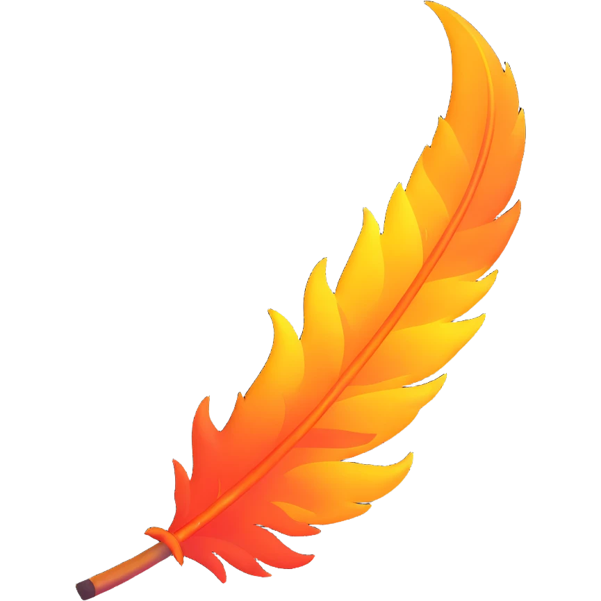 a single phoenix feather engulfed in fire, glowing embers, fantasy style emoji