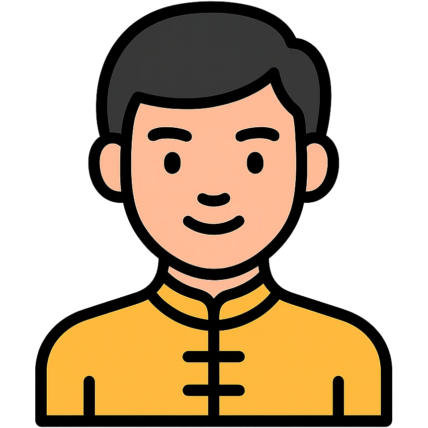black haired handsome Chinese man icon with lineal color and black outlines emoji