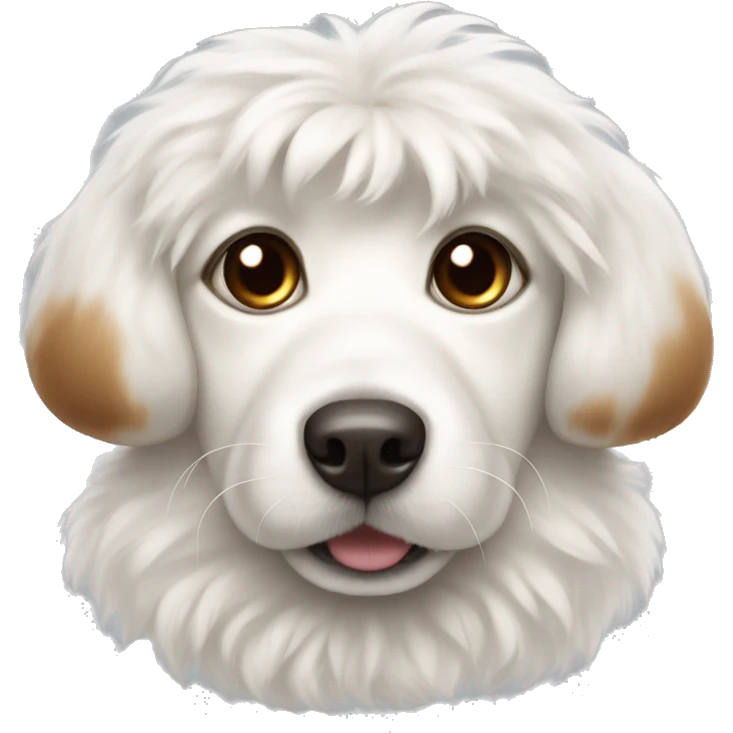 fluffy white dog with brown fur around eyes bow emoji