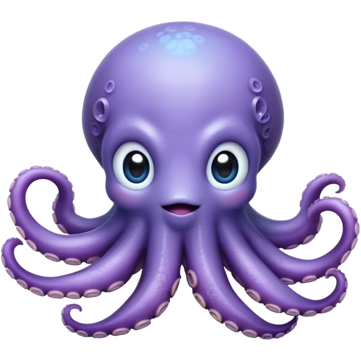 Cinematic Cute Shy Baby Octopus Portrait Emoji, Tentacles tucked slightly inward in an adorably bashful pose, featuring a softly glowing, round light blue-purple body with enormous, soulful eyes peering out timidly, Simplified yet irresistibly adorable features, highly detailed, glowing with a delicate, soothing marine radiance, high shine, quiet yet expressive, stylized with an air of gentle mystery, soft glowing outline, capturing the essence of a tiny, shy deep-sea creature that seems as if it could slowly peek out and explore the world with cautious curiosity! emoji