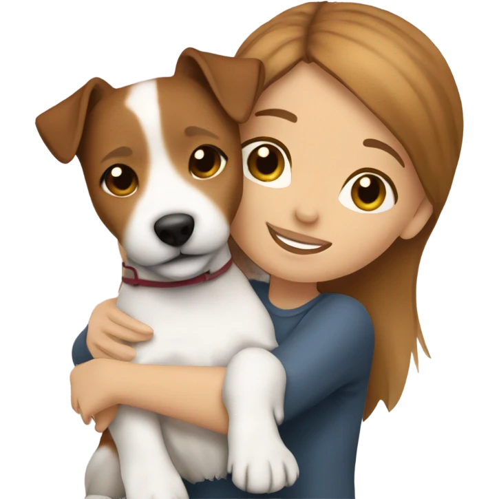 whit brown haired girl hugging jack russell terrier emoji