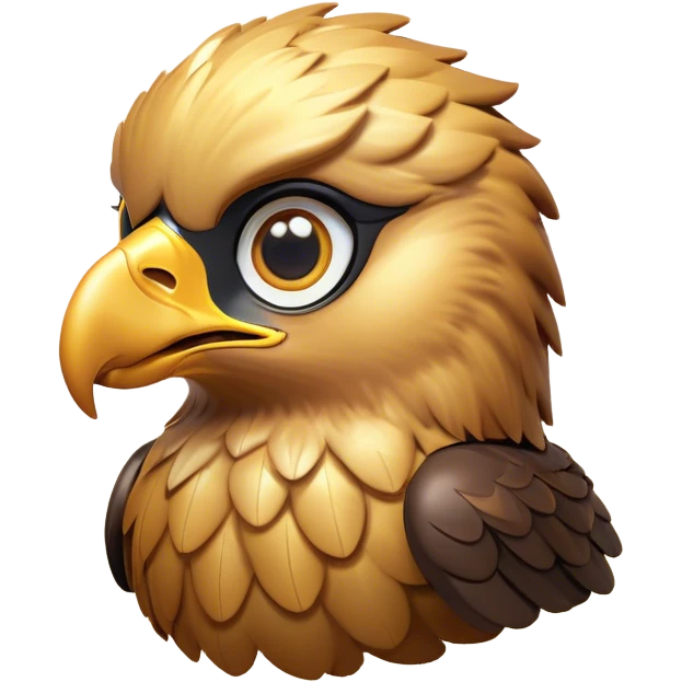 Cinematic Cute Golden Eagle Portrait Emoji, Head tilted playfully and inquisitively, featuring a compact, streamlined form with subtly ruffled, golden plumage and round, sparkling eyes full of spirited charm, Simplified yet irresistibly adorable features, highly detailed, glowing with a warm, inviting glow, high shine, affectionate and lively, stylized with a touch of whimsical aerial grace, soft glowing outline, capturing the essence of a mischievous yet endearing golden eagle that seems as if it could glide out of the screen into your heart! emoji
