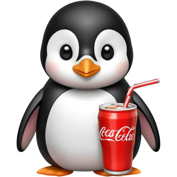 Cute Penguin drinking coke emoji