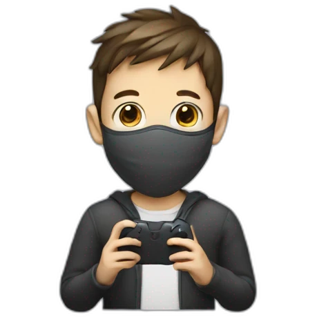 a boy wearing mask playing a game on mobile emoji