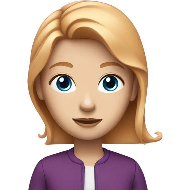 A girl with strawberry blonde hair a purple jacket and she has blue eyes emoji
