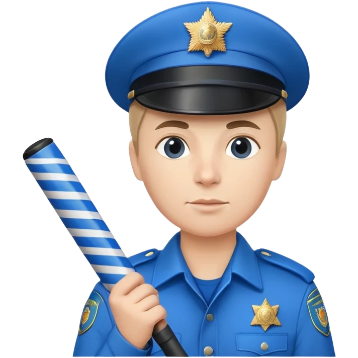Russian traffic police officer in blue uniform with striped baton and peaked cap, holding traffic baton emoji