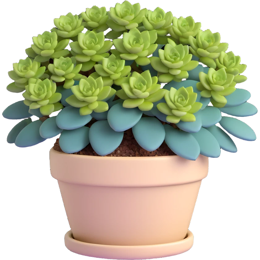 Sedum Pachyphyllum succulent with chubby blue-green leaves in a beige ceramic pot emoji