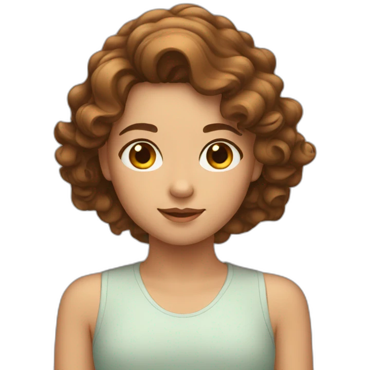 girl with wavy brown hair and emoji