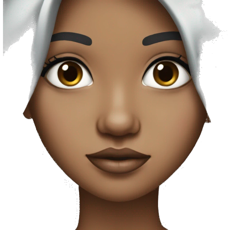 girl with black hair, grey eyes, and big lips emoji