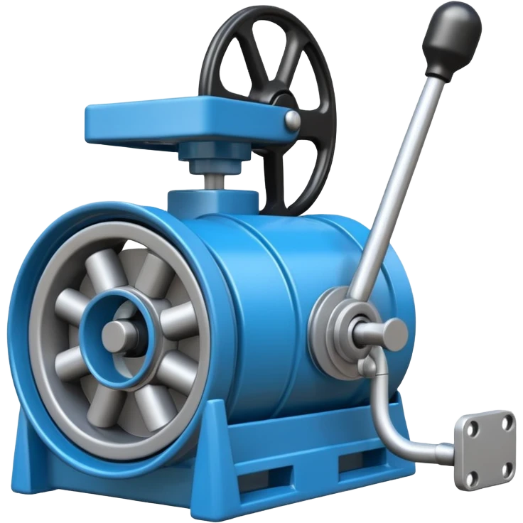 Crea un emoji de una maquina que sea un molino picador de plastico. Debe tener un agujero en la parte de arriba y abajo un hueco por donde saldra el plastico molido emoji