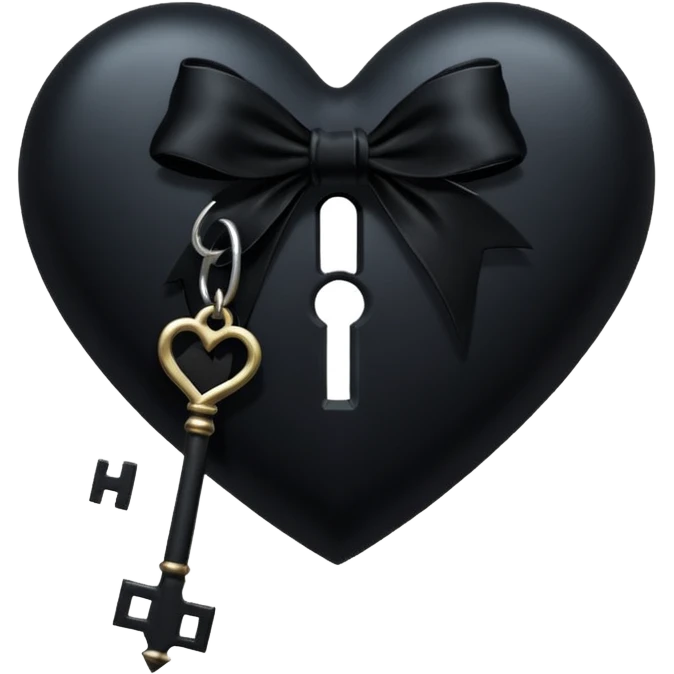 realistic black heart with a gothic key and velvet ribbon, dark romance emoji