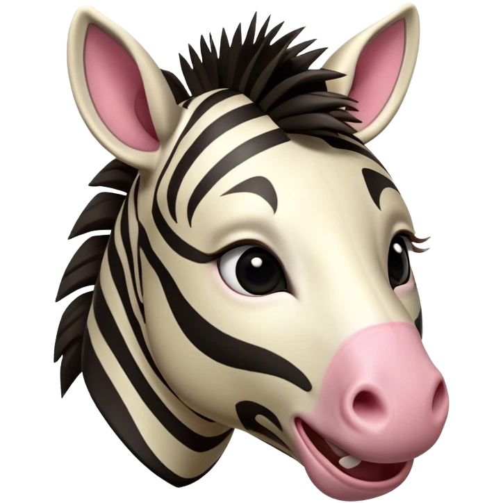 Cinematic Comical Zebra Portrait Emoji, Head tilted dramatically with an exaggeratedly amused expression, featuring a striking, glossy striped fur with bold contrasts, a refined, equine head with a long snout and alert ears, and wide, expressive eyes filled with playful disbelief, Simplified yet hilariously expressive features, highly detailed, glowing with a slightly sassy glow, high shine, dramatic yet playful, stylized with an air of cheeky savannah mischief, bright and endearing, soft glowing outline, capturing the essence of a spirited and over-the-top zebra that feels like it could prance its way into internet fame instantly! emoji