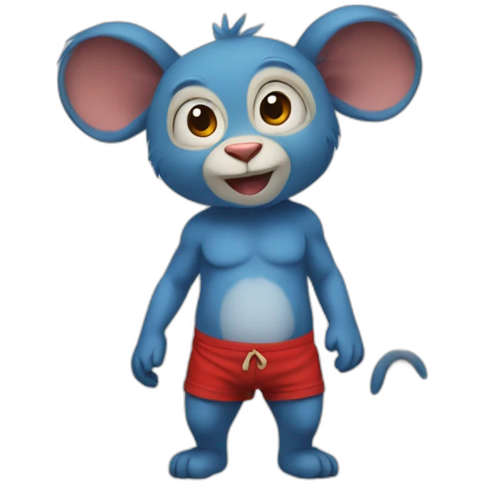 blue rabbit monkey with no shirt but red shorts and with a monkey tail emoji
