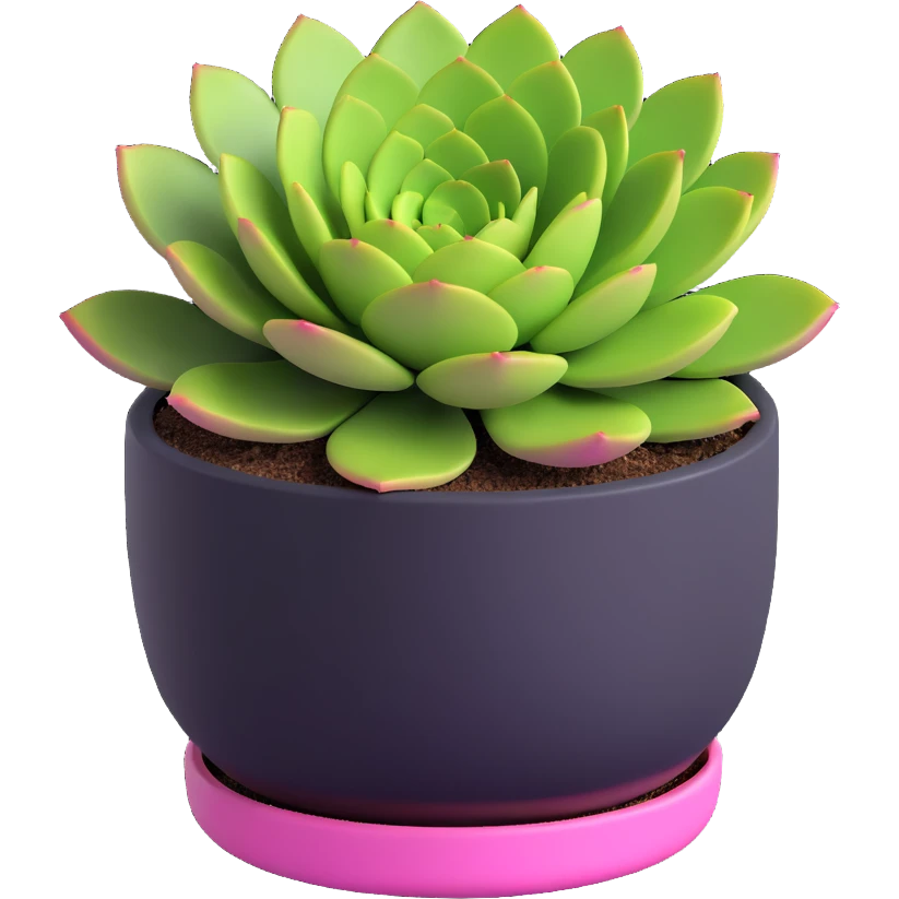 3D style succulent green with pink highlights in a short round planter emoji