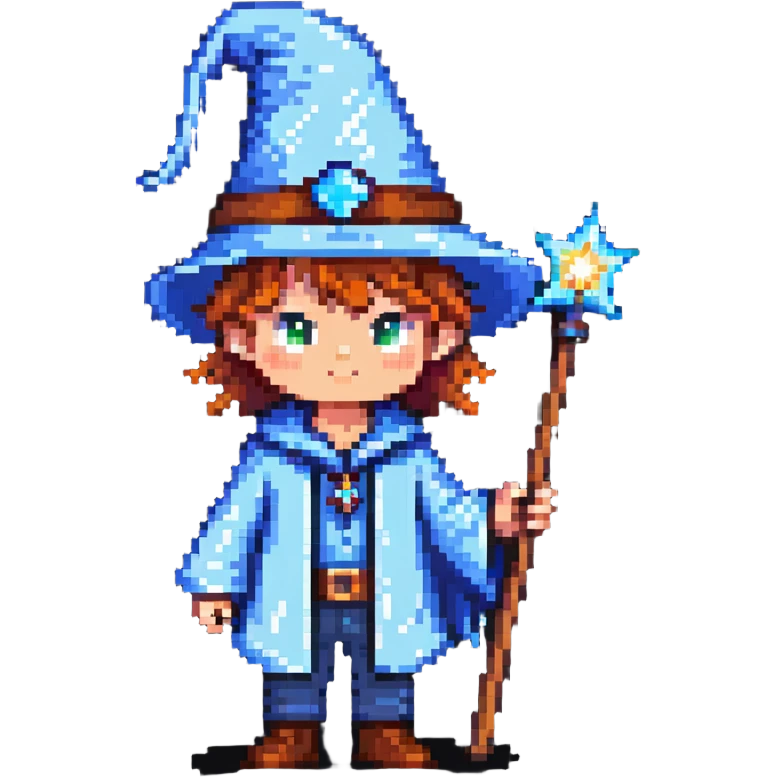 wizard kid with pointy hat and magic wand emoji