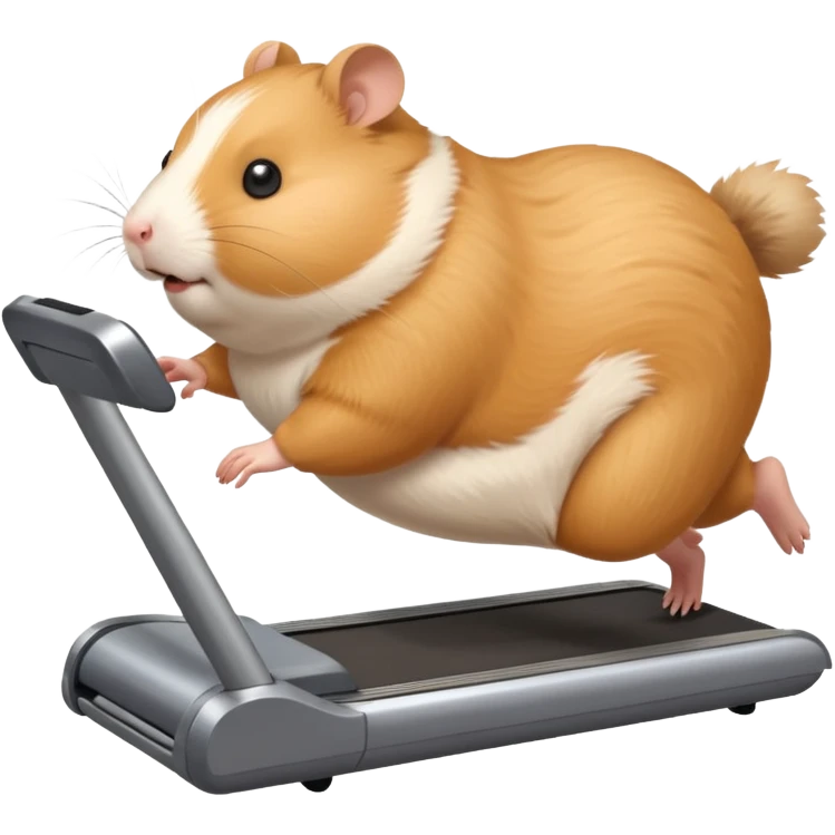 fat hamster big belly trying to run on treadmill sideways desperately trying to catch up with speed emoji