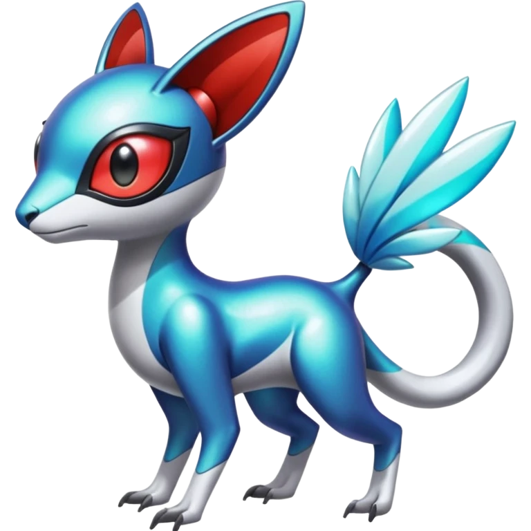Shiny Colorful Futuristic Cyber-Vernid-Trico-Meloetta-Latias-Koraidon-Peppercat-Protogen-Pokémon-Digimon-Fakémon-fusion-hybrid-creature emoji