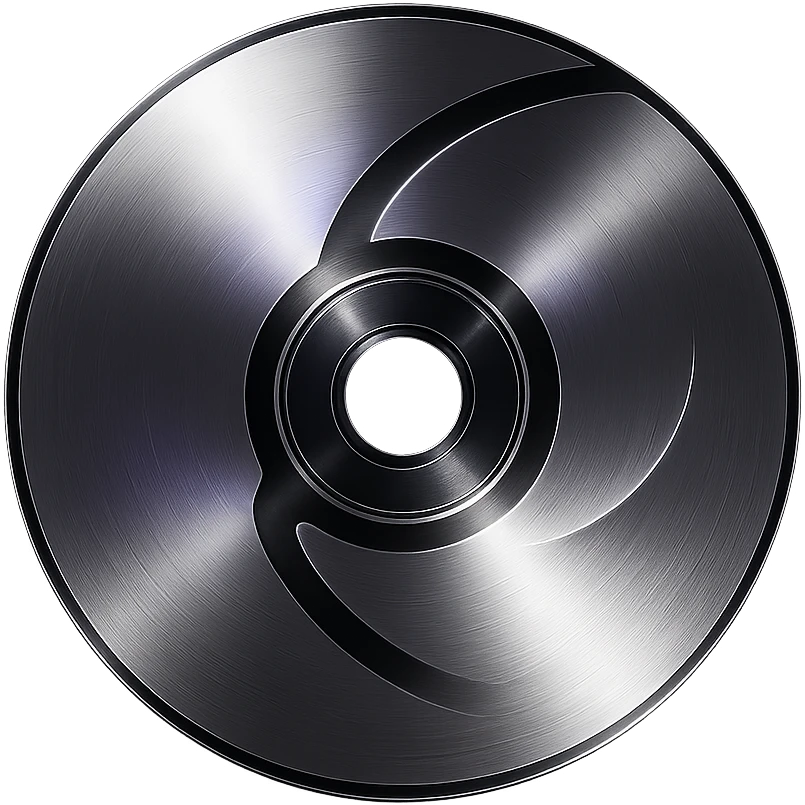 A minimalist CD disc with abstract pattern, glowing effect, violet color emoji