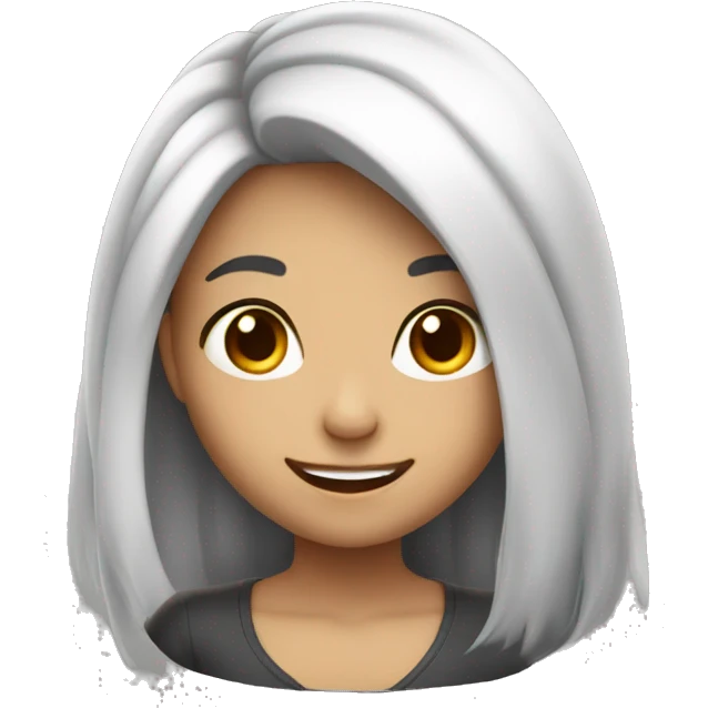Smile girl with long black and white hair and brown eyes emoji