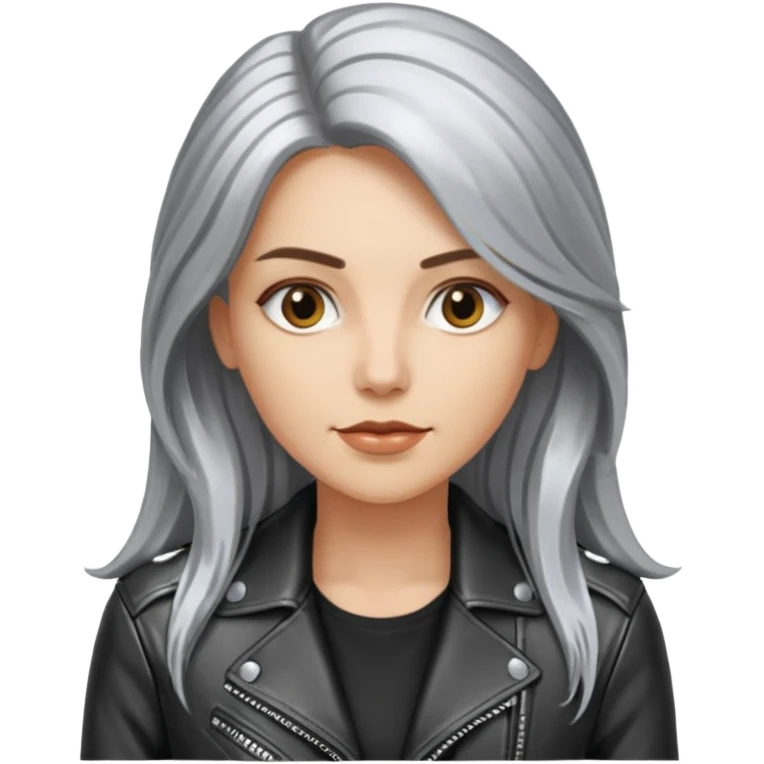 woman with long metalic hair lether jacket emoji