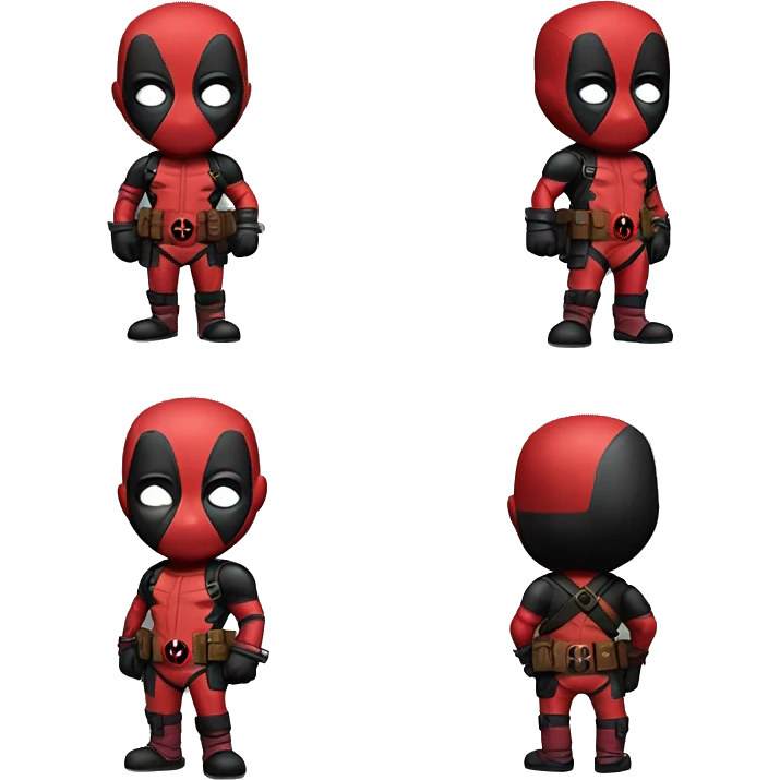 Cute deadpool character full body front side and back emoji