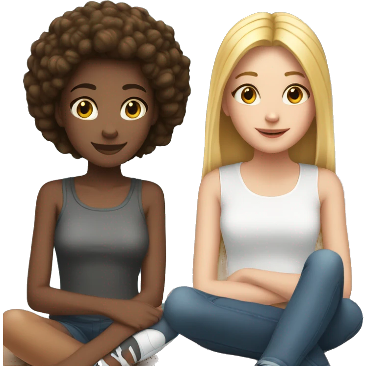 Black teen girl and white teen girl sitting together  emoji