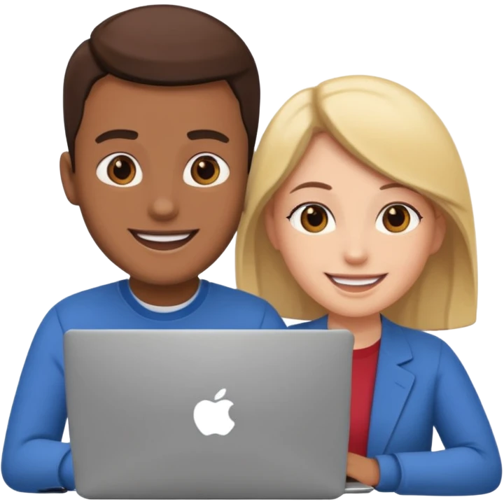 video meeting via laptop 2 people talking and smiling emoji