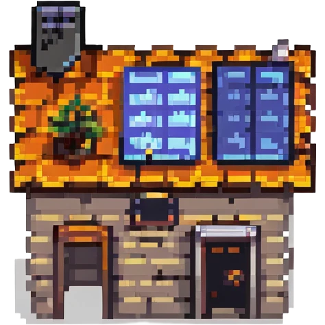 small house with a solar panel roof, sunny day, pixel art style emoji
