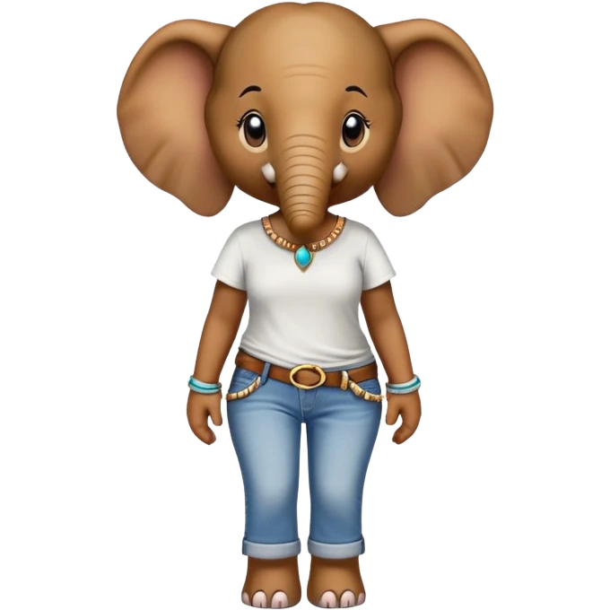 female anthropomorphised elephant in jeans and t-shirt, walking upright, wearing bangles and earrings emoji