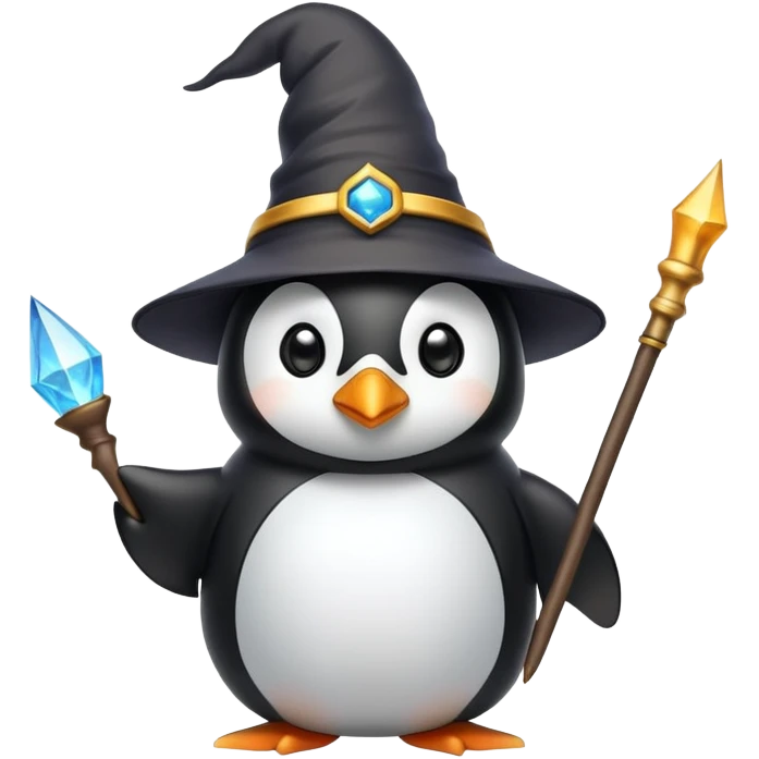 penguin with wizard hat and wand emoji