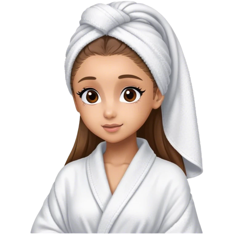 ariana grande in bath robe with hair towel emoji