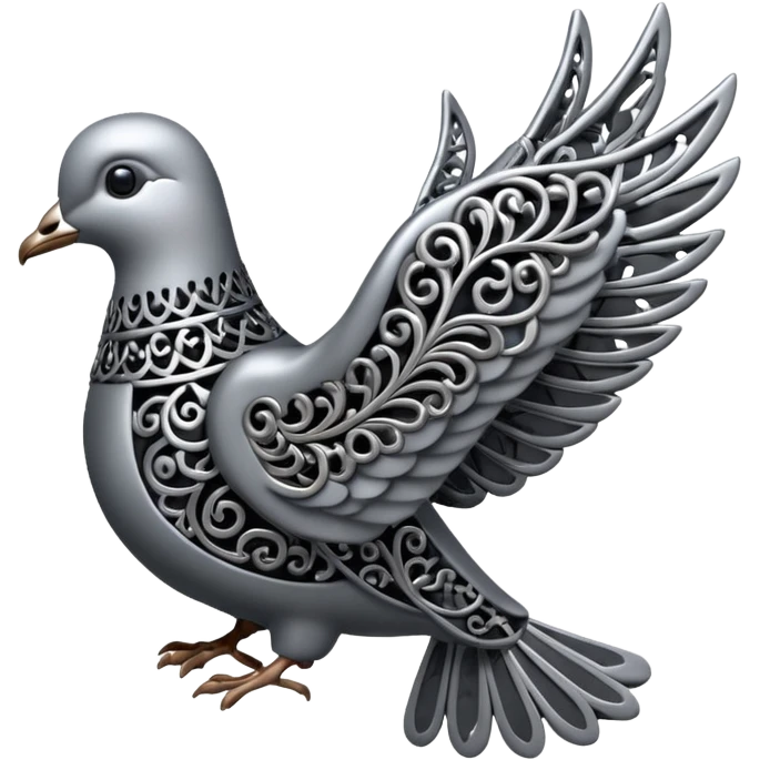Black and silver filigree dove, 3D, extremely detailed design should face to the right side turned 180 degrees emoji