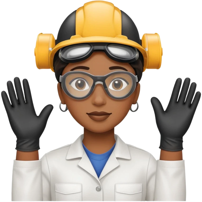 Black gender neutral factory worker in work uniform with gloves and safety goggles emoji