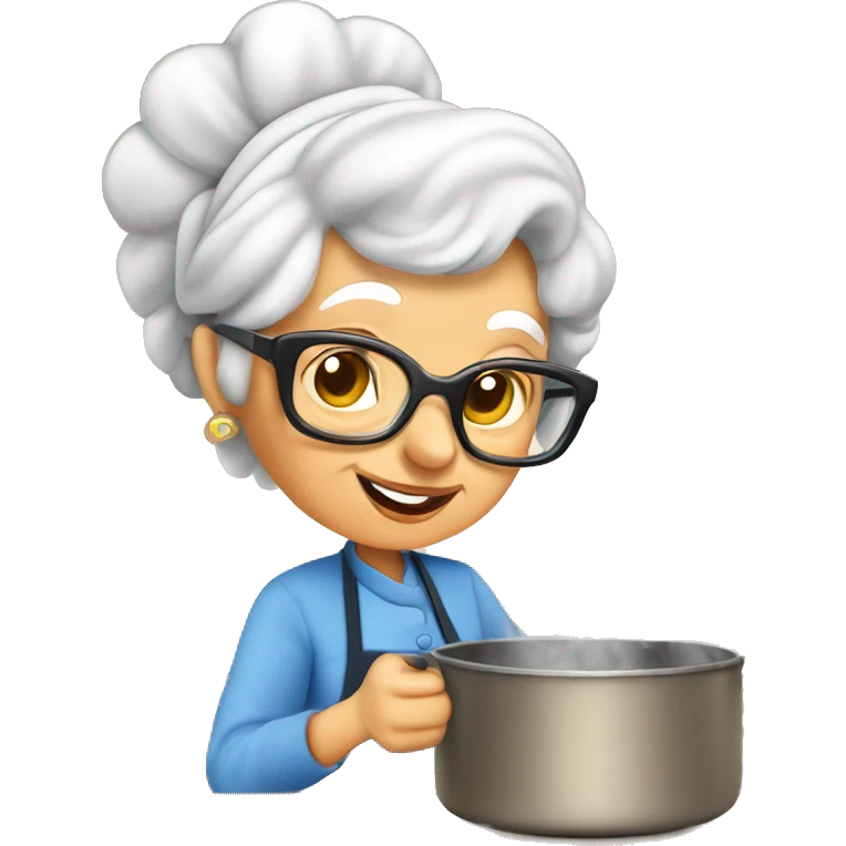 Cute cartoon Italian younger looking grandma cooking marshmallows in kitchen emoji