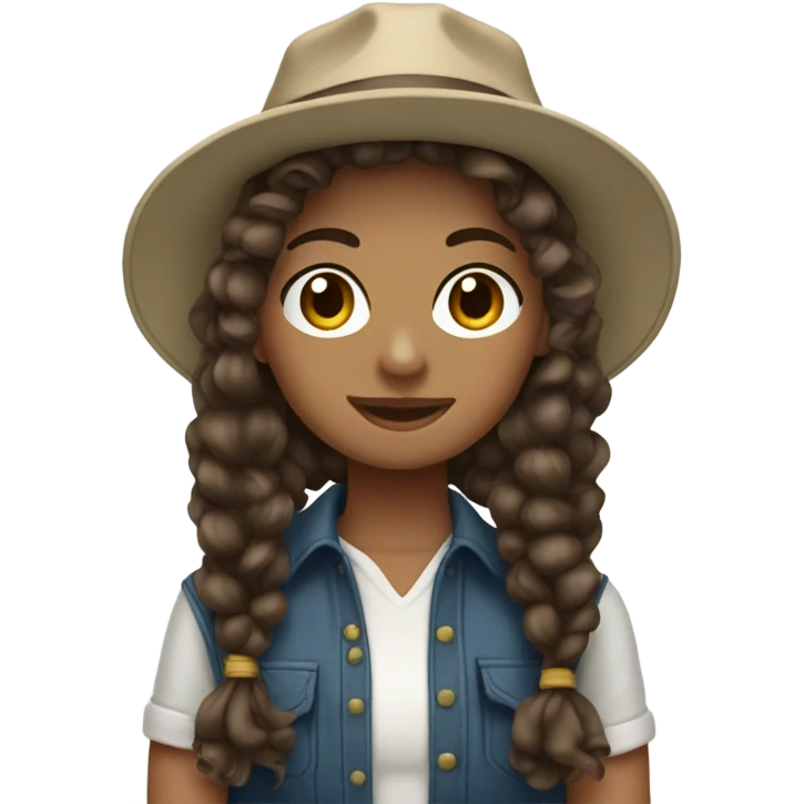 Dark brown ponytail curly hair white girl with hat fishing emoji