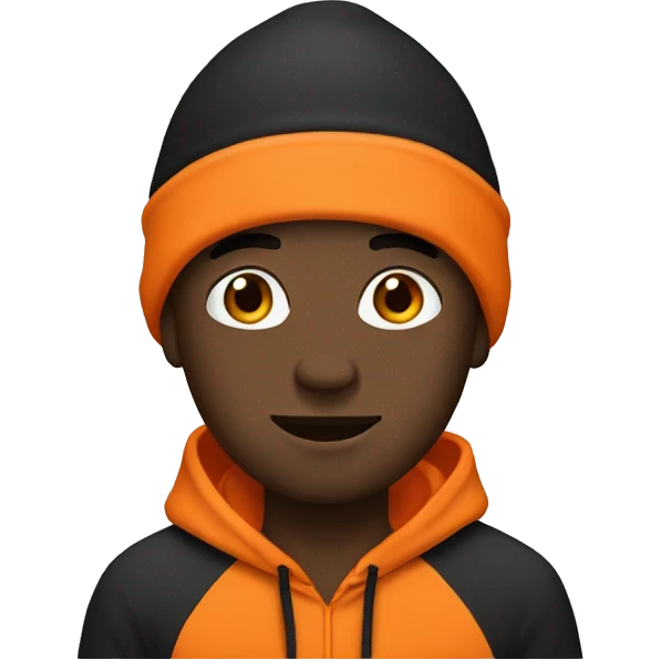 black man in orange hoodie and black beanie emoji