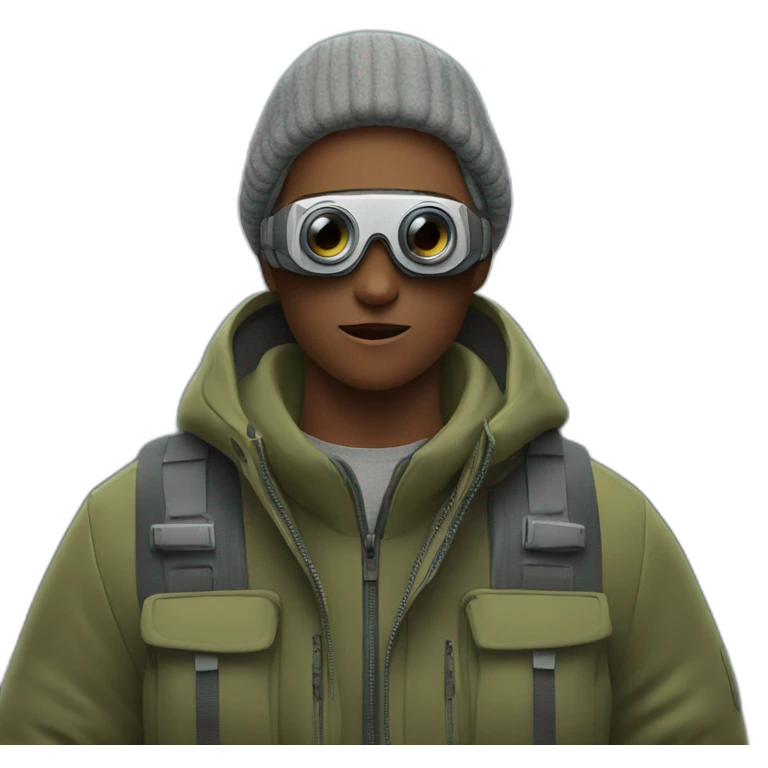 Person in oliv jacket with camera on mountain emoji