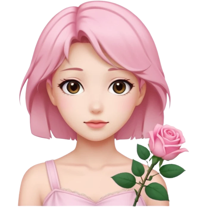 pastel anime woman with pink roses emoji