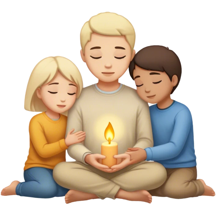 A silhouette of a person sitting with their head down, surrounded by two souls—one offering a hand and another radiating warmth, symbolizing kindness. A soft light behind them represents hope, unseen but present. 🌅 emoji