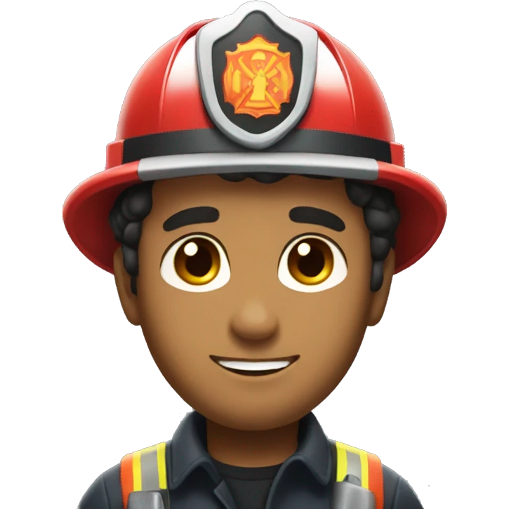 Fireman with dark hair and fire car emoji
