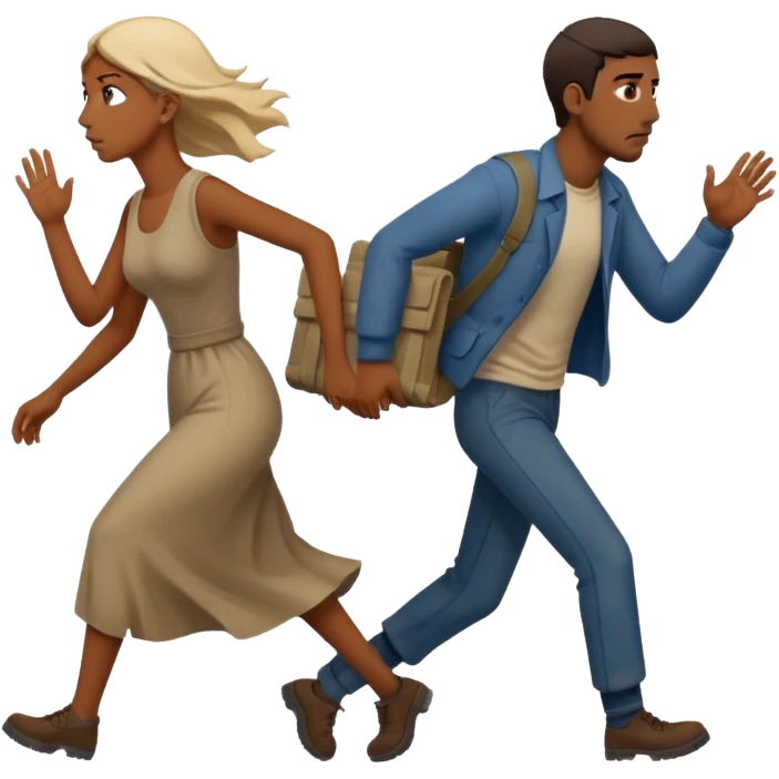 
Iranians fleeing war, full length, in profile, man and woman emoji