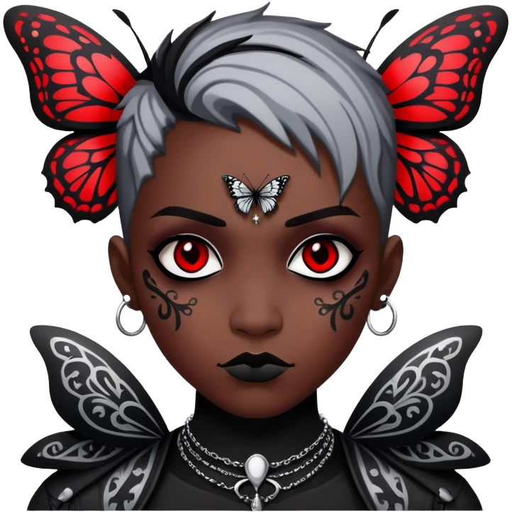 Dark evil Badass emo gothic punky butterfly black and silver with intricate red and white patterns  emoji