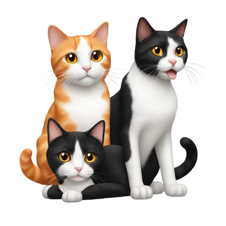 Two black cats and one orange and white cat  emoji